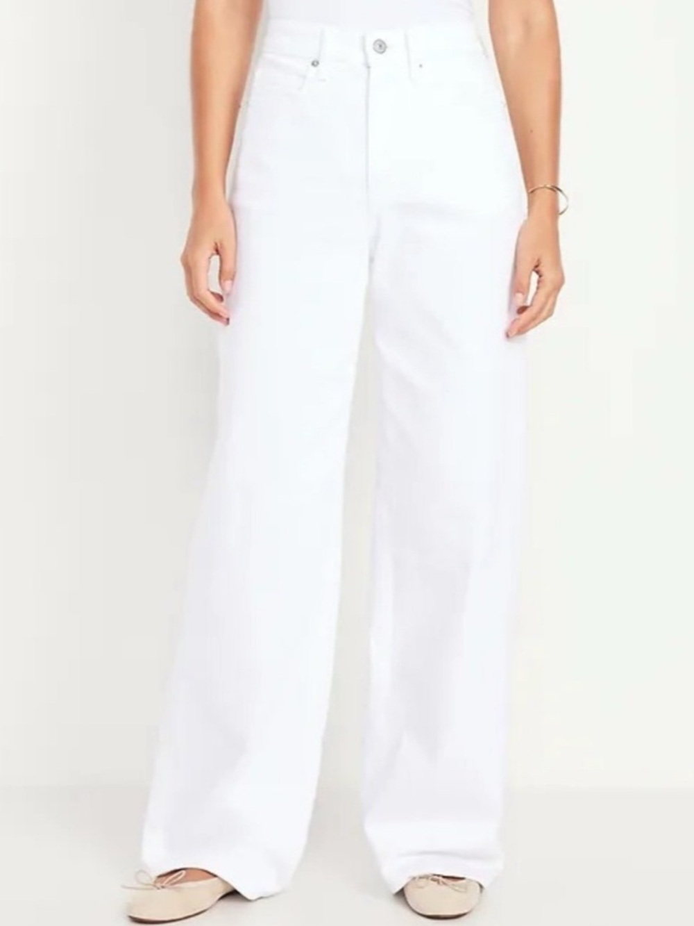 Old Navy Womens White Sky Hi Wide High Rise Denim Pants Jeans SZ 2